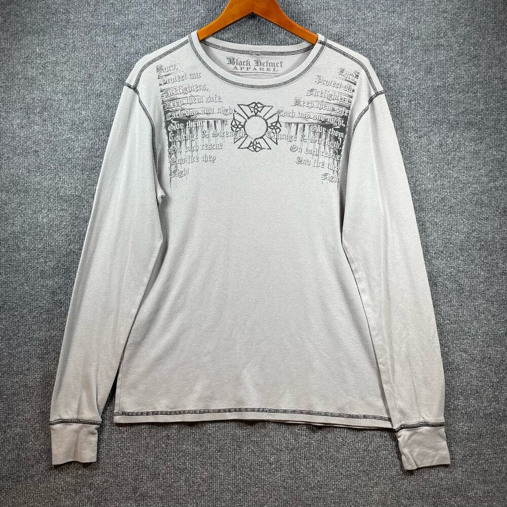 Black Helmet Apparel Thermal Shirt Men's Medium Cream/Beige Crew Neck READ